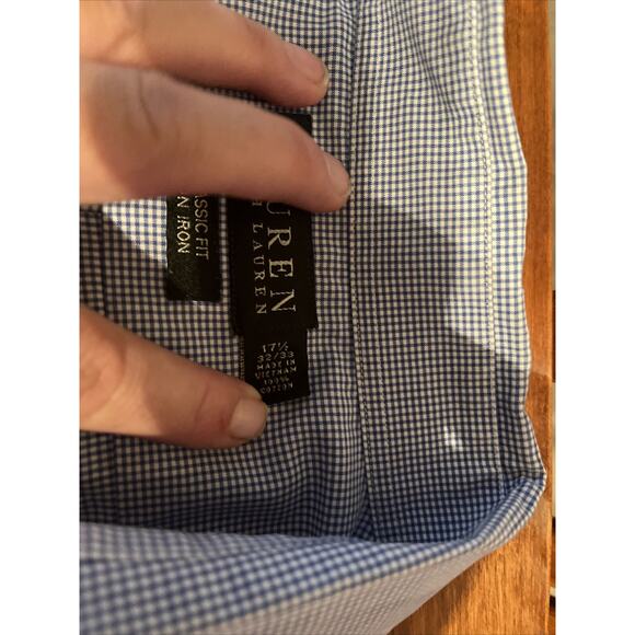 Lauren Ralph Lauren Men's Size 17.5 32/33 Blue White Check Shirt Button Down - Picture 3 of 5